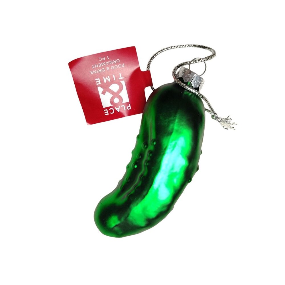 Place and Time Green Glass 4 inch Christmas Pickle Ornament